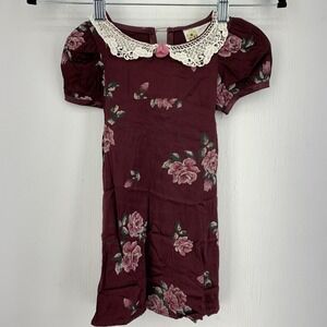 Vintage 90s Swat Girls 4T Babydoll Dress Floral Cottage Lace Collar Feminine